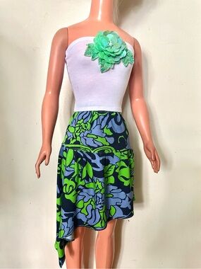 White Top with Sequin Flower, & Multicolor Skirt for My Size Barbie Doll New